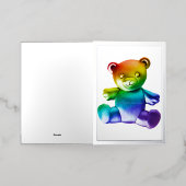 SlipperyJoeのブラシ仕上げ金属テディベアレインボーグラ 箔グリーティングカード (外側レイダウン)