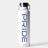 SlipperyJoeのプライドカラフルワード青い虹の列 ウォーターボトル (背面)