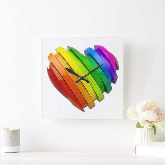 SlipperyJoeのプライドハートの形状が複数の水平 スクエア壁時計 (ホーム)