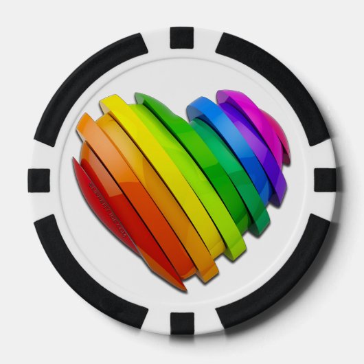 SlipperyJoeのプライドハートの形状が複数の水平 ポーカーチップ (正面)