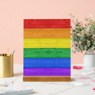 SlipperyJoeのプライド木製の旗の水平虹 アクリルサイン