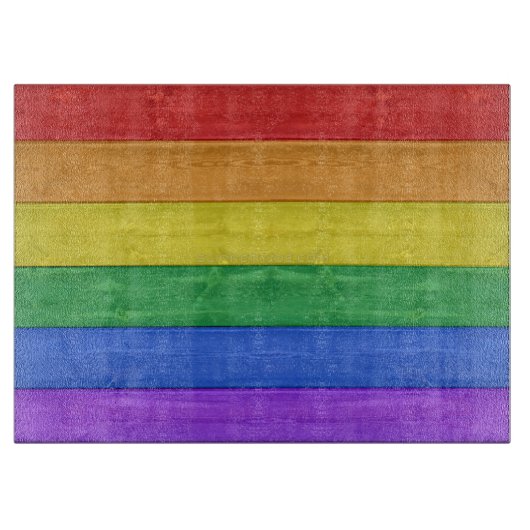 SlipperyJoeのプライド木製の旗の水平虹 カッティングボード (正面)