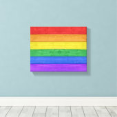 SlipperyJoeのプライド木製の旗の水平虹 キャンバスプリント (インサイチュ (ウッドフロア))
