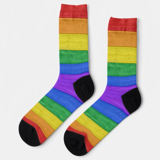 SlipperyJoeのプライド木製の旗の水平虹 ソックス (左)