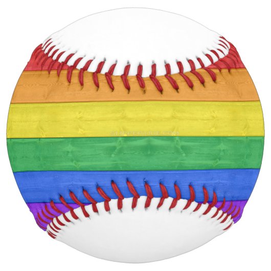 SlipperyJoeのプライド木製の旗の水平虹 ソフトボール (正面)