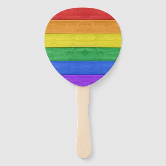 SlipperyJoeのプライド木製の旗の水平虹 ハンドファン (正面)