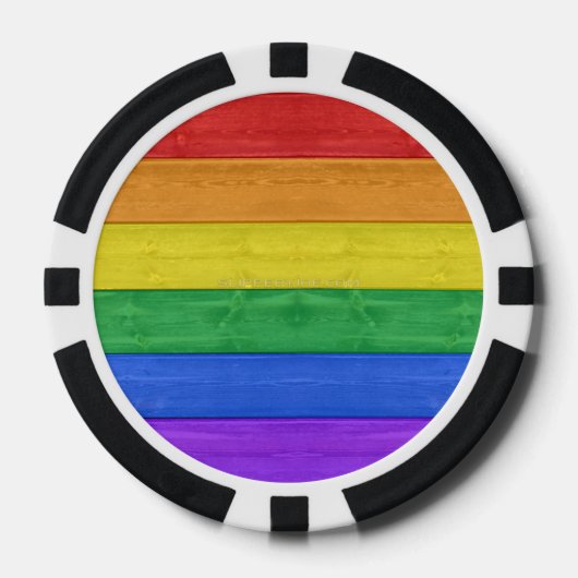 SlipperyJoeのプライド木製の旗の水平虹 ポーカーチップ (正面)