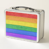 SlipperyJoeのプライド木製の旗の水平虹 メタルランチボックス (裏面)