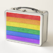 SlipperyJoeのプライド木製の旗の水平虹 メタルランチボックス (正面)