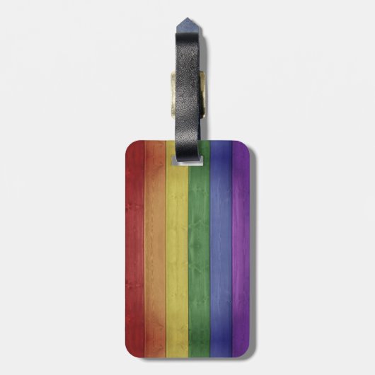 SlipperyJoeのプライド木製の旗の水平虹 ラゲッジタグ (裏面縦)