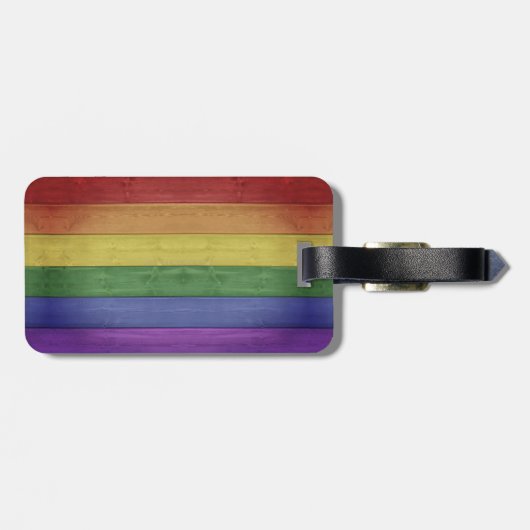 SlipperyJoeのプライド木製の旗の水平虹 ラゲッジタグ (裏面横)