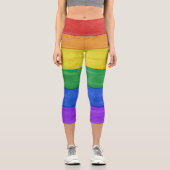 SlipperyJoeのプライド木製フラッグ虹色セル カプリレギンス (正面)