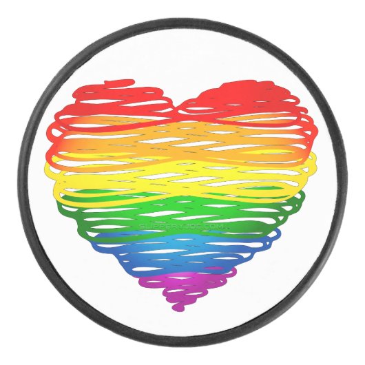 SlipperyJoeのプライド落書きハートシェイプスケッチ アイスホッケーパック (正面)