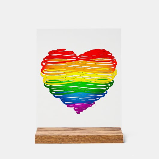 SlipperyJoeのプライド落書きハートシェイプスケッチ アクリルサイン (正面)