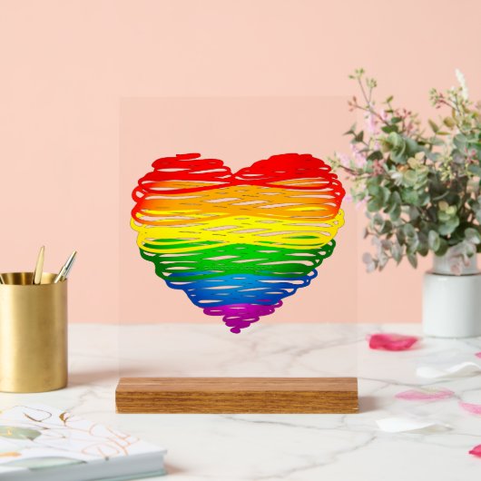 SlipperyJoeのプライド落書きハートシェイプスケッチ アクリルサイン (ウェディング)