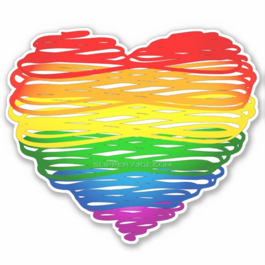 SlipperyJoeのプライド落書きハートシェイプスケッチ シール (正面)