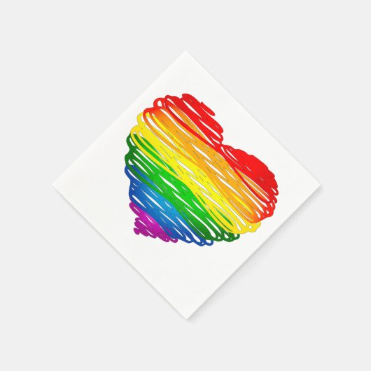 SlipperyJoeのプライド落書きハートシェイプスケッチ スタンダードカクテルナプキン (角)