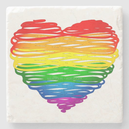SlipperyJoeのプライド落書きハートシェイプスケッチ ストーンコースター (正面)