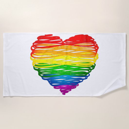 SlipperyJoeのプライド落書きハートシェイプスケッチ ビーチタオル (正面)