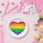 SlipperyJoeのプライド落書きハートシェイプスケッチ ペーパープレート (パーティー)