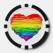 SlipperyJoeのプライド落書きハートシェイプスケッチ ポーカーチップ (正面)
