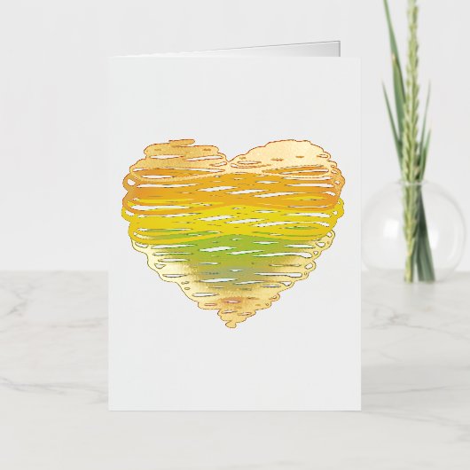 SlipperyJoeのプライド落書きハートシェイプスケッチ 箔グリーティングカード (正面)