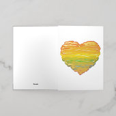 SlipperyJoeのプライド落書きハートシェイプスケッチ 箔グリーティングカード (外側レイダウン)