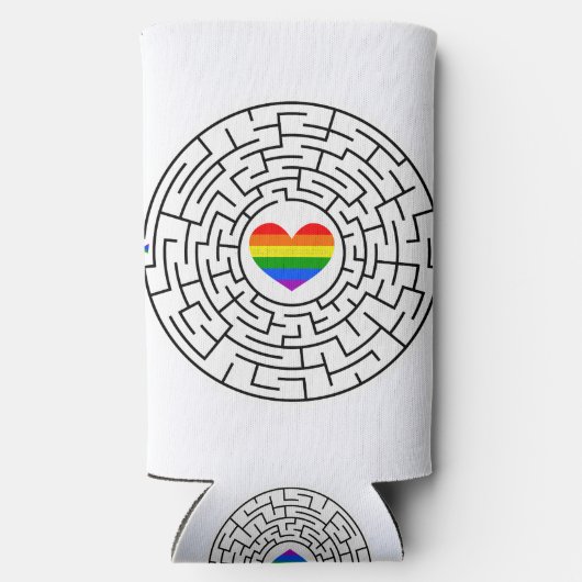 SlipperyJoeのプライド迷路ハート矢印パズルlabyri スリム缶クーラー (裏面)