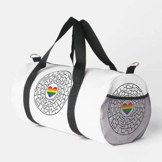 SlipperyJoeのプライド迷路ハート矢印パズルlabyri ダッフルバッグ (右コーナー)