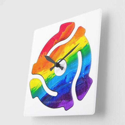 SlipperyJoeのプラスチック45 RPMレコードアダプタ回路 スクエア壁時計 (傾斜)