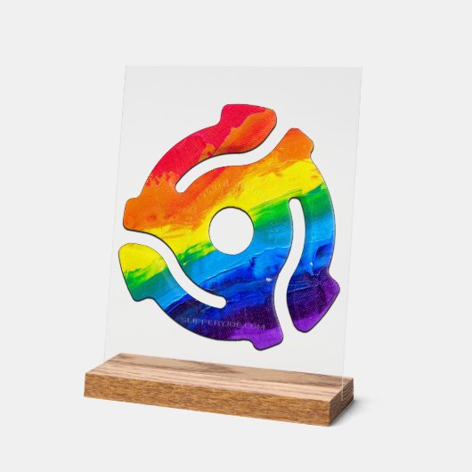 SlipperyJoeのプラスチック45 RPMレコードアダプタ振動 アクリルサイン (傾斜)