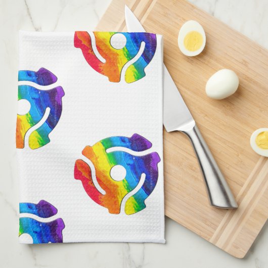 SlipperyJoeのプラスチック45 RPMレコードアダプタ振動 キッチンタオル (四つ折り)