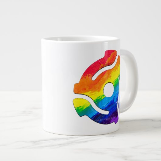 SlipperyJoeのプラスチック45 RPMレコードアダプタ振動 ジャンボコーヒーマグカップ (正面右)