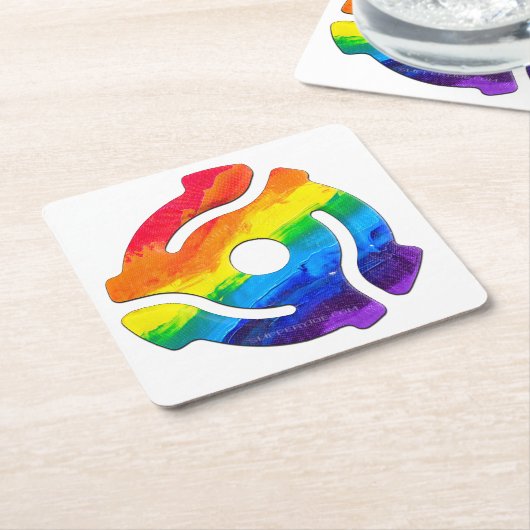 SlipperyJoeのプラスチック45 RPMレコードアダプタ振動 スクエアペーパーコースター (アングル)