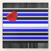 SlipperyJoeのレザープライドフラグ 黒 ロイヤルブルー ガラスコースター (正面)