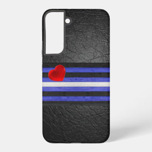 SlipperyJoeのレザープライドフラッグ ブラック ロイヤルブルー  Samsung Galaxy S22+ケース