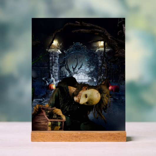 SlipperyJoeの不気味なハロウィーン怖い森の大きい アクリルサイン (ニュートラル)