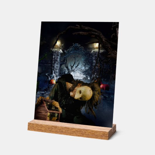 SlipperyJoeの不気味なハロウィーン怖い森の大きい アクリルサイン (傾斜)