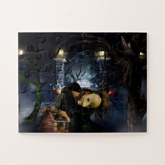 SlipperyJoeの不気味なハロウィーン怖い森の大きい ジグソーパズル (横)