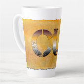 SlipperyJoeの可愛い子はオレンジ色の茶色のトーンをプロの単語を持つ カフェラテマグ (左アングル)