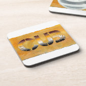 SlipperyJoeの可愛い子はオレンジ色の茶色のトーンをプロの単語を持つ コースター (左側)