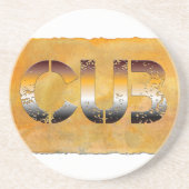 SlipperyJoeの可愛い言葉は金ゴールド茶色の黄褐色の白 コースター (正面)