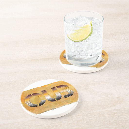 SlipperyJoeの可愛い言葉は金ゴールド茶色の黄褐色の白 コースター (側面)