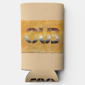 SlipperyJoeの可愛い言葉は金ゴールド茶色の黄褐色の白 スリム缶クーラー (裏面)