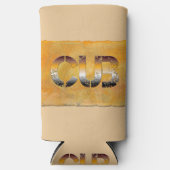 SlipperyJoeの可愛い言葉は金ゴールド茶色の黄褐色の白 スリム缶クーラー (正面)