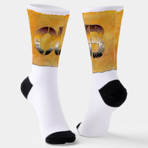 SlipperyJoeの可愛い言葉は金ゴールド茶色の黄褐色の白 ソックス