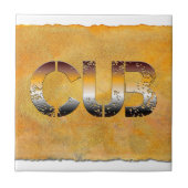 SlipperyJoeの可愛い言葉は金ゴールド茶色の黄褐色の白 タイル (正面)