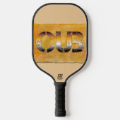 SlipperyJoeの可愛い言葉は金ゴールド茶色の黄褐色の白 ピックルボールラケット (正面)