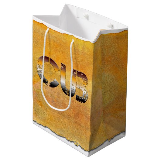 SlipperyJoeの可愛い言葉は金ゴールド茶色の黄褐色の白 ミディアムペーパーバッグ (正面アングル)