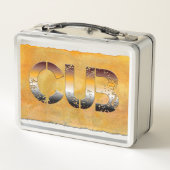 SlipperyJoeの可愛い言葉は金ゴールド茶色の黄褐色の白 メタルランチボックス (裏面)